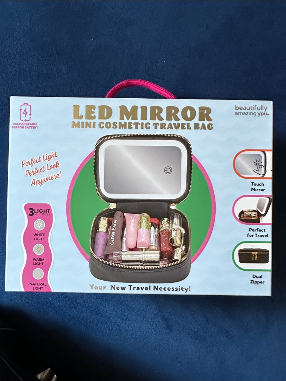 LED Mirror Mini Cosmetic Travel Bag NIB